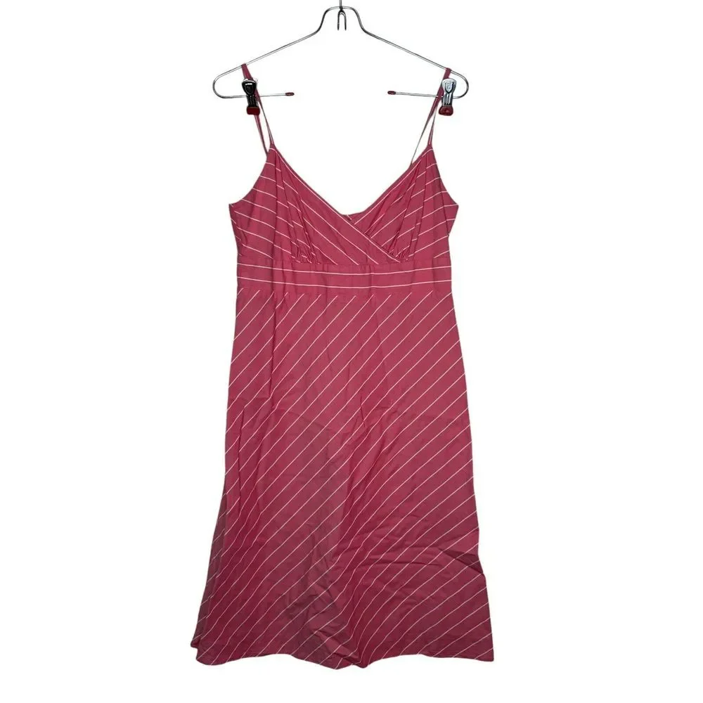 J.Crew‎ Women Dress Petite V Neck A-Line Midi Sleeveless Striped Pink White P6